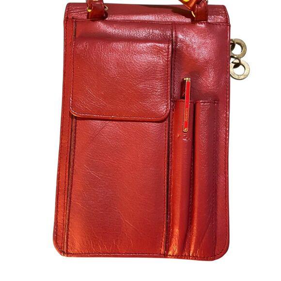 Vtg Pierre Cardin Leather Crossbody Handbag Expandable 9x6 Pen Calc Pockets Red - Picture 4 of 15